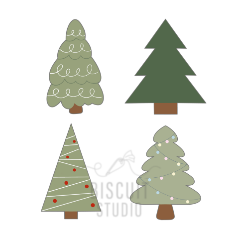 Four stylized Christmas trees with different cutter designs
