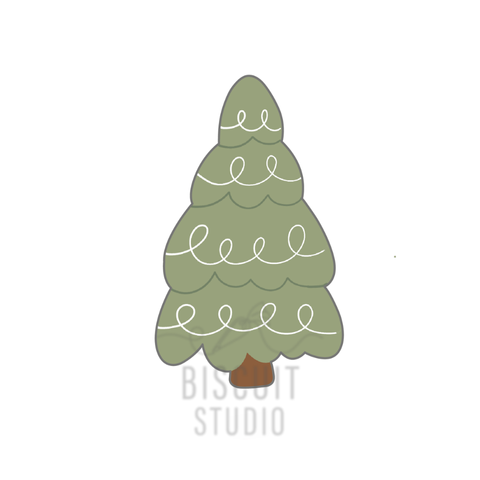 Christmas tree with white decorations cookie cutter by Biscuit Studio.