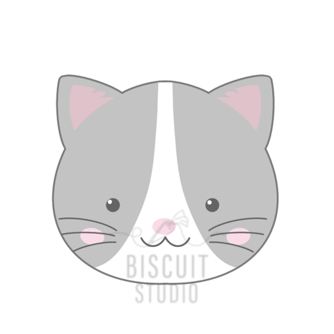 Cartoon cute cat face cookie cutter design by with Biscuit Studio, perfect for pet themed events