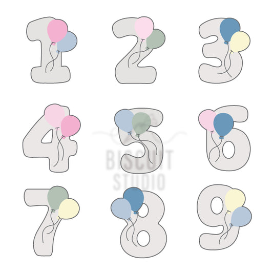 Mini set of 1-9 balloon numbers