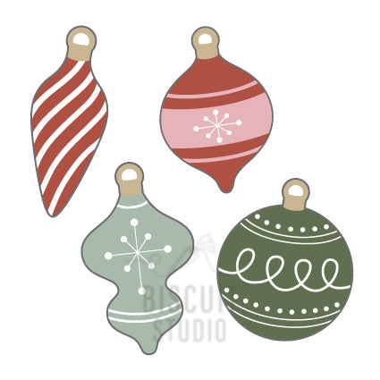 Set of four stylized Christmas ornaments cookie cutter designs