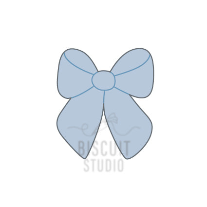 A blue bow-shaped cookie cutter design by Biscuit Studio