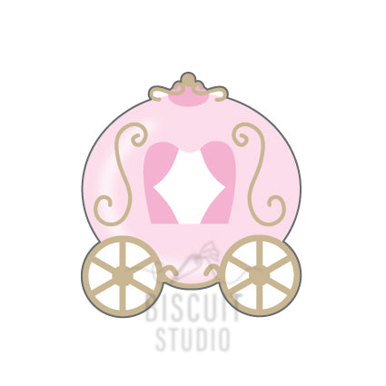 A cookie cutter in the shape of a princess carriage by Biscuit Studio.