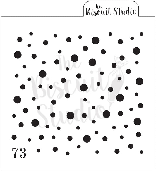 Christmas cookie stencil with scattered black polka dots pattern, numbered 73
