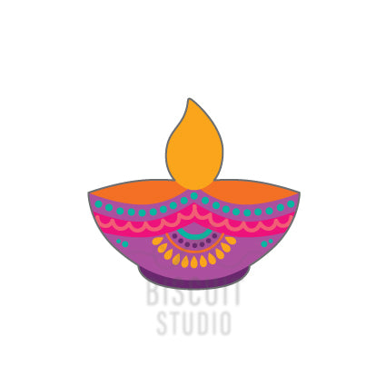 Colorful illustration of a Diwali lamp cookie cutter design by Biscuit Studio