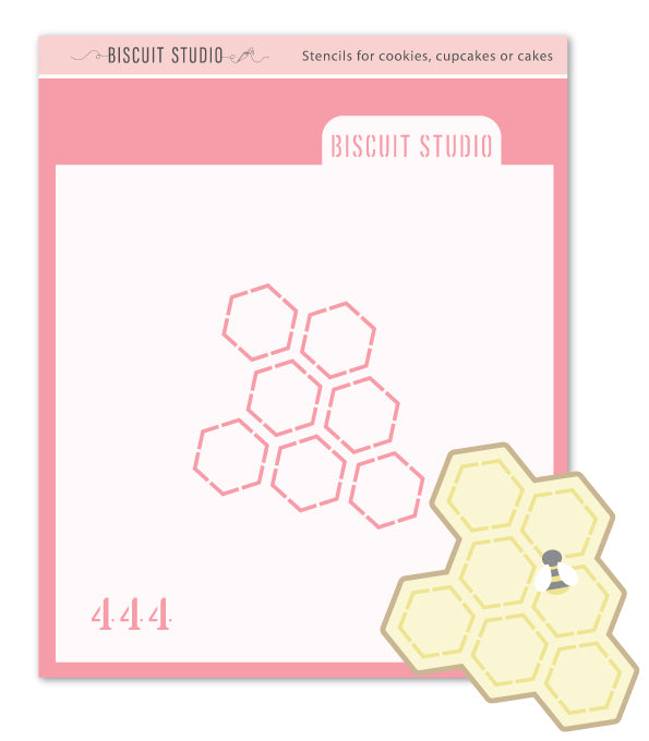 Biscuit Studio cookie stencil with hexagonal pattern for honeycomb design