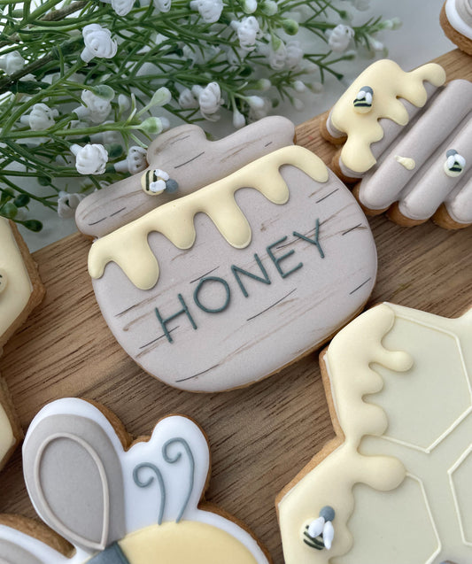 Honey Jar Cookie Cutter – shown with decorated cookie example
