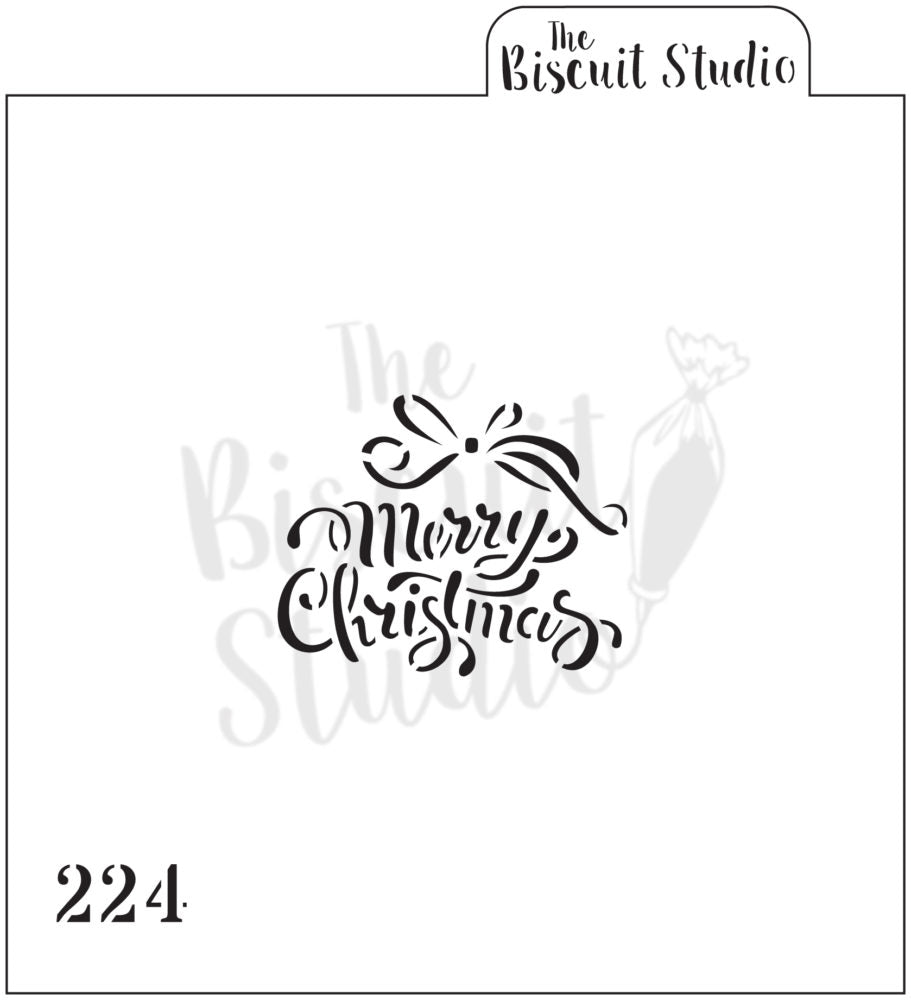 Merry Christmas with bow cookie stencil