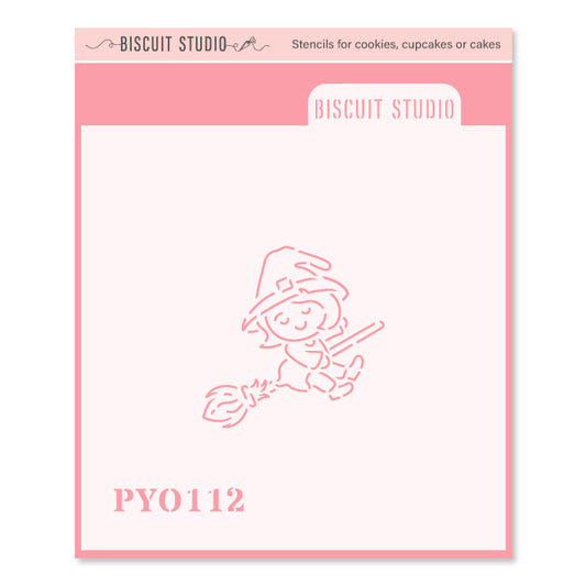 Witch on broom PYO cookie stencil