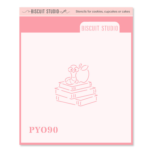Bookworm PYO cookie stencil