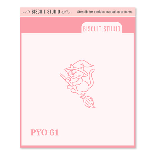 PYO cat on broom cookie stencil