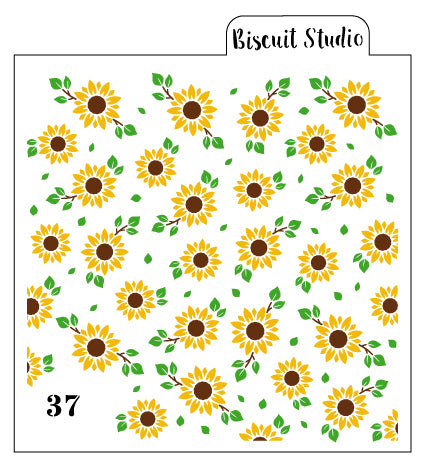 Sunflowers with leaves background cookie stencil