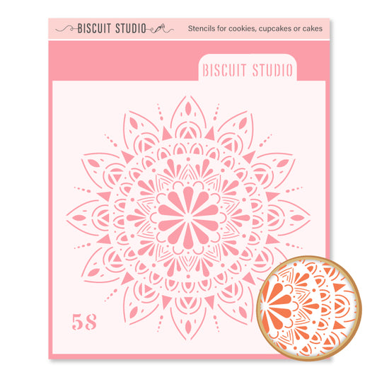 Mandala art cookie stencil – food safe cookie stencil by Biscuit Studio