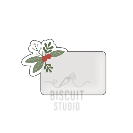 Decorative name tag with holly cookie cutter design by Biscuit Studio