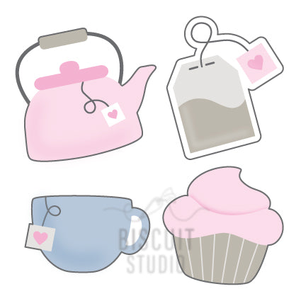 Mini tea time Cookie Cutter Set – food safe PLA cookie cutter by Biscuit Studio
