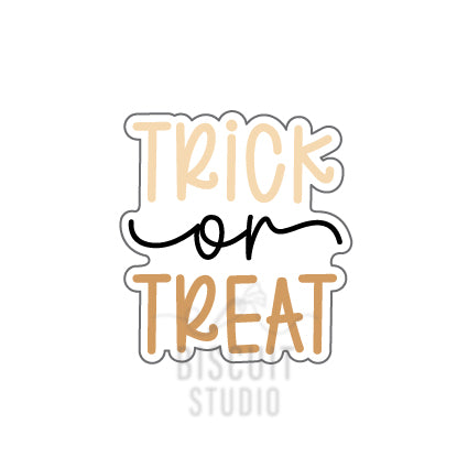 Trick or Treat' text cookie cutter design by Biscuit Studio