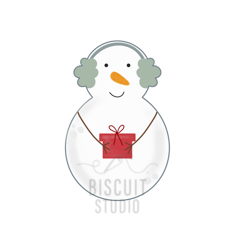 Snowman with a gift and ear muffs, vutter by Biscuit Studio