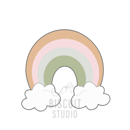 Retro rainbow with clouds Cookie Cutter – food safe PLA cookie cutter by Biscuit Studio