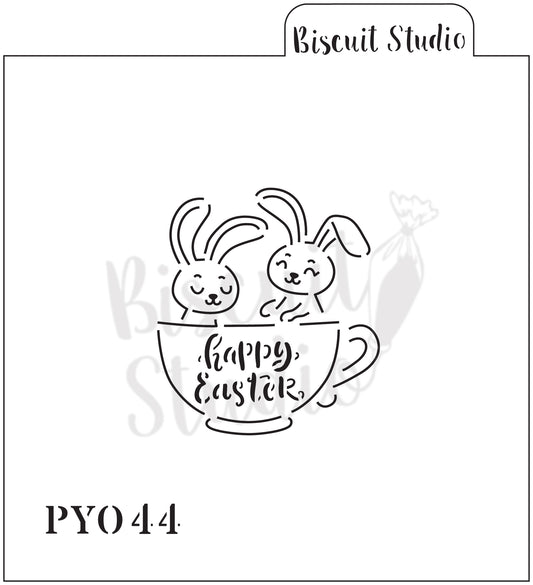 PYO Bunnies in a teacup cookie stencil