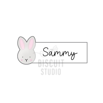 Bunny face name plaque Cookie Cutter – food safe PLA cookie cutter by Biscuit Studio