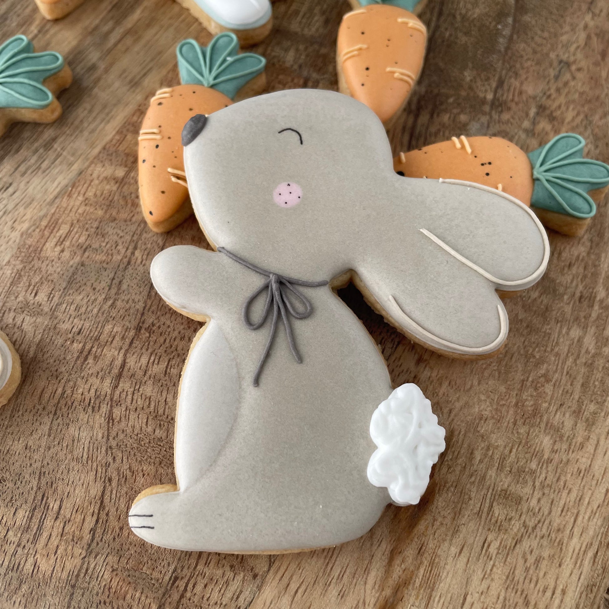 Cute Bunny Cookie Cutter – shown with decorated cookie example