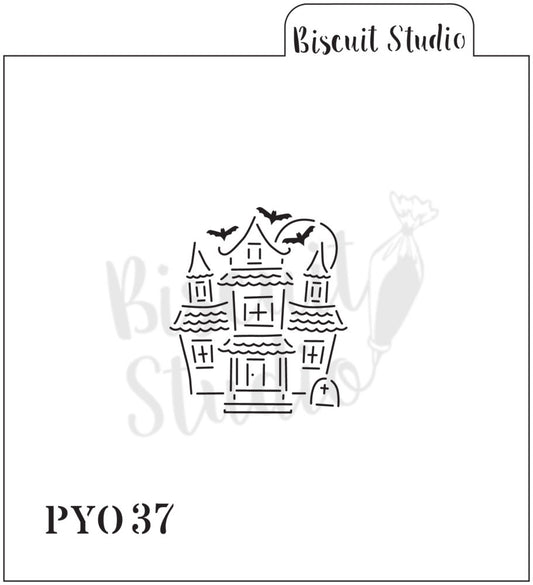 PYO Haunted house cookie stencil