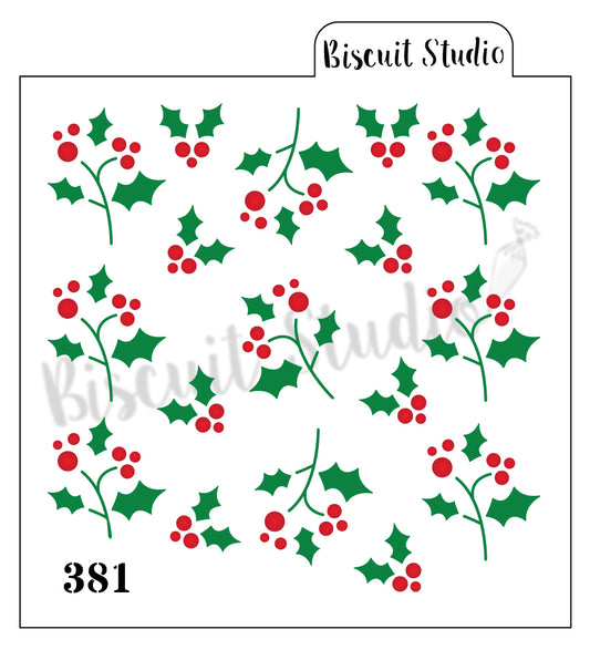 Holly branch background cookie stencil