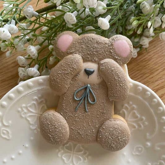 Teddy bear covering eyes cookie cutter