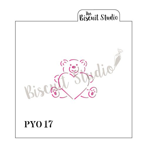 PYO Teddy with heart cookie stencil