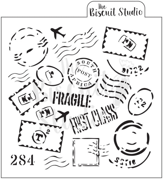 Postage pattern background cookie stencil