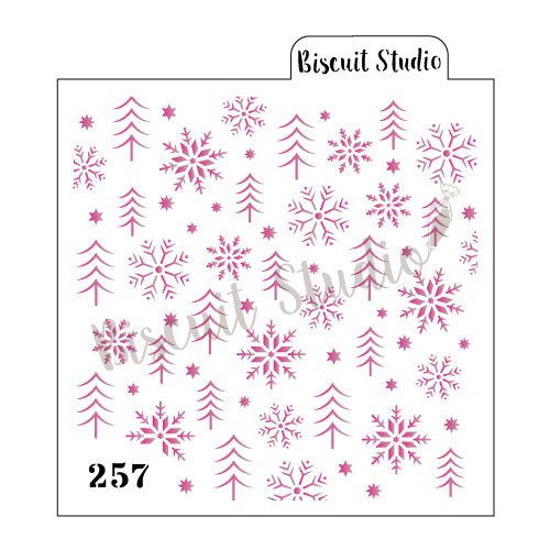 Trees & snowflakes background cookie stencil