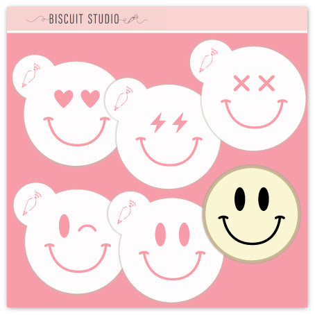 Mini Smiley Faces  cookie stencil set of 5