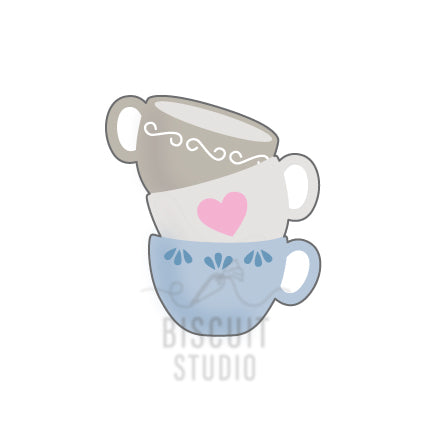 Stacked teacups V1 Cookie Cutter – food safe PLA cookie cutter by Biscuit Studio