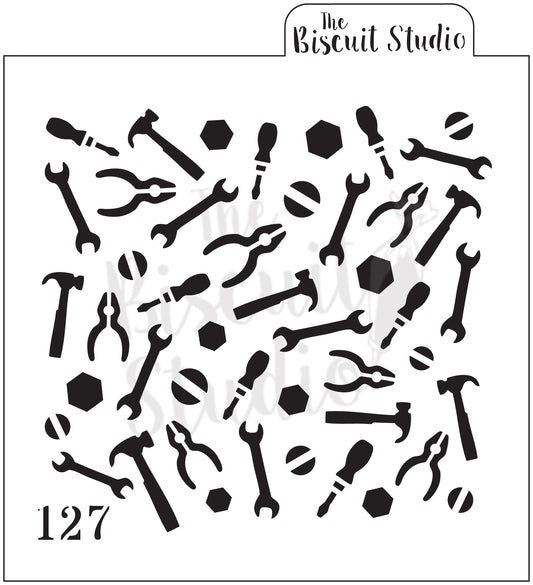 Construction tools background cookie stencil