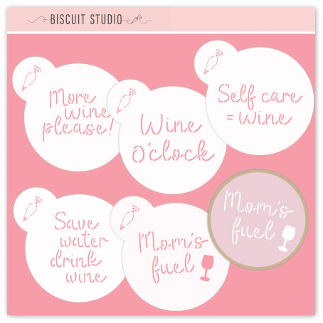 Mini Wine Sayings cookie stencil set of 5